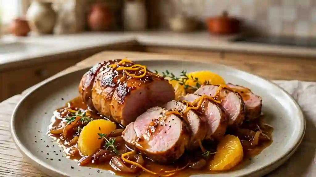 Filet de porc fondant à l'orange caramélisée - Photo de présentation