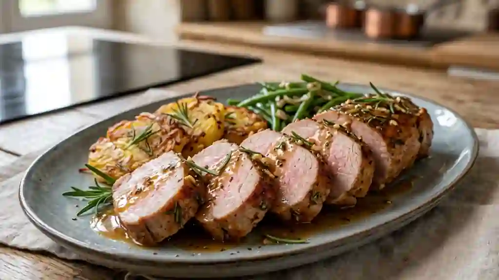 Filet de porc rôti au romarin et vin blanc - Photo de présentation
