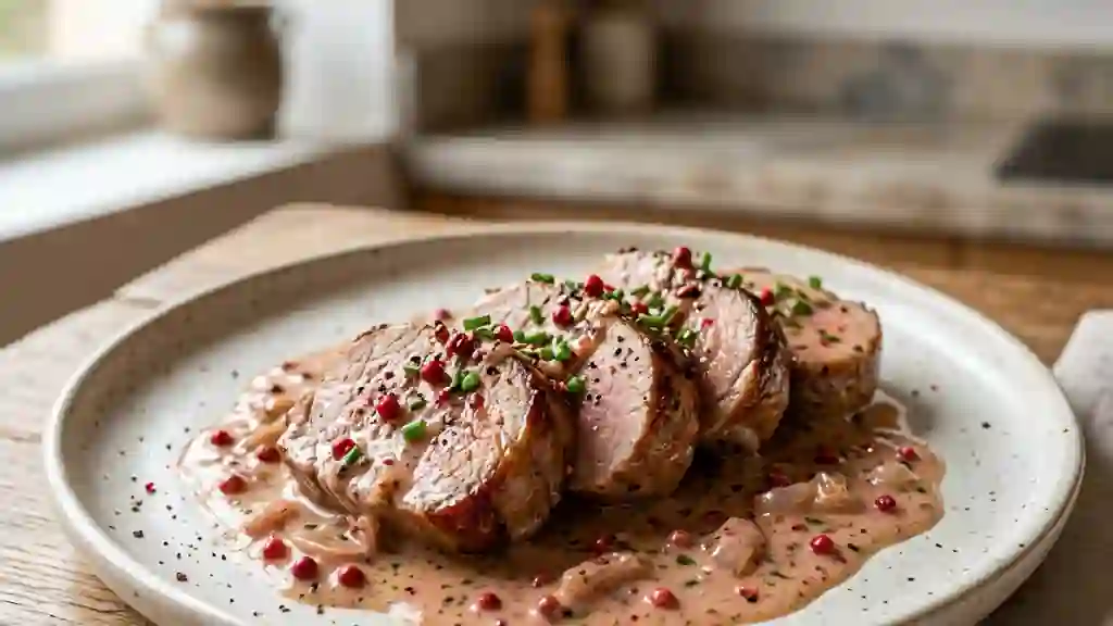Filet mignon fondant, crème aux baies roses - Photo de présentation