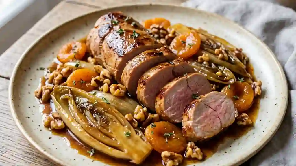 Filet mignon laqué aux endives et fruits secs - Photo de présentation