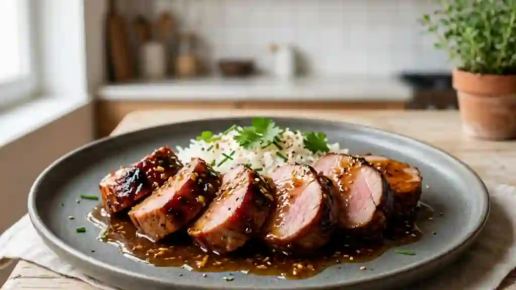 Filet mignon laqué au miel et gingembre - Photo de présentation