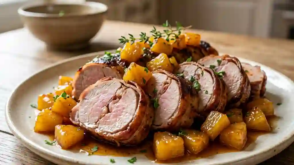 Filet mignon laqué à l'ananas et lard fumé - Photo de présentation