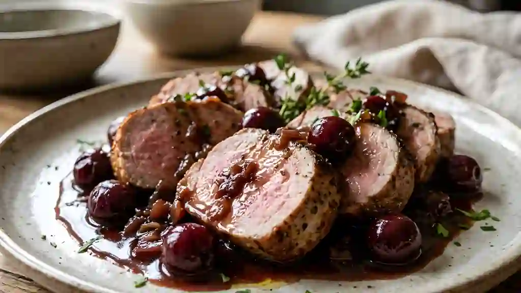 Filet mignon rôti et ses cerises acidulées - Photo de présentation