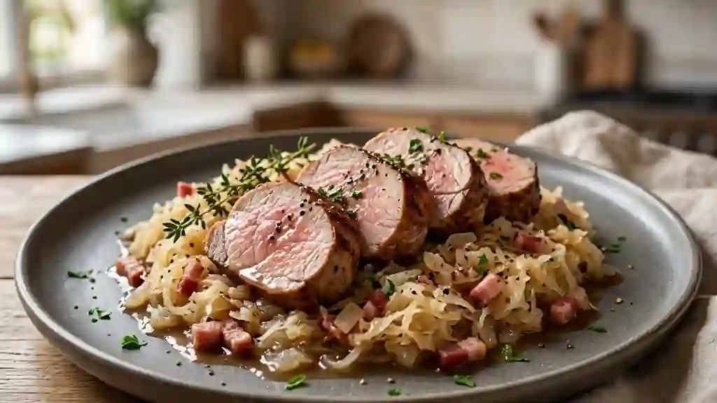 Filet mignon braisé sur lit de choucroute - Photo de présentation