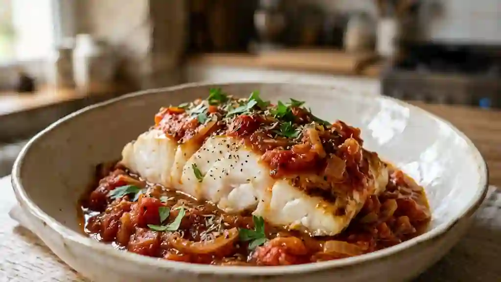 Cabillaud fondant à la tomate et herbes - Photo de présentation