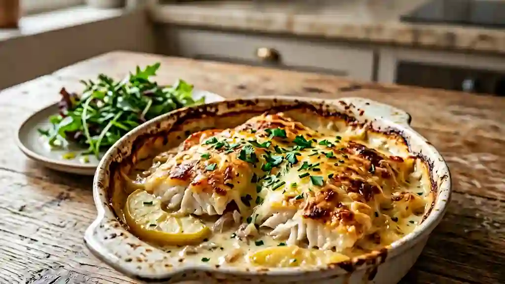 Carrelet gratiné aux pommes et crème onctueuse - Photo de présentation