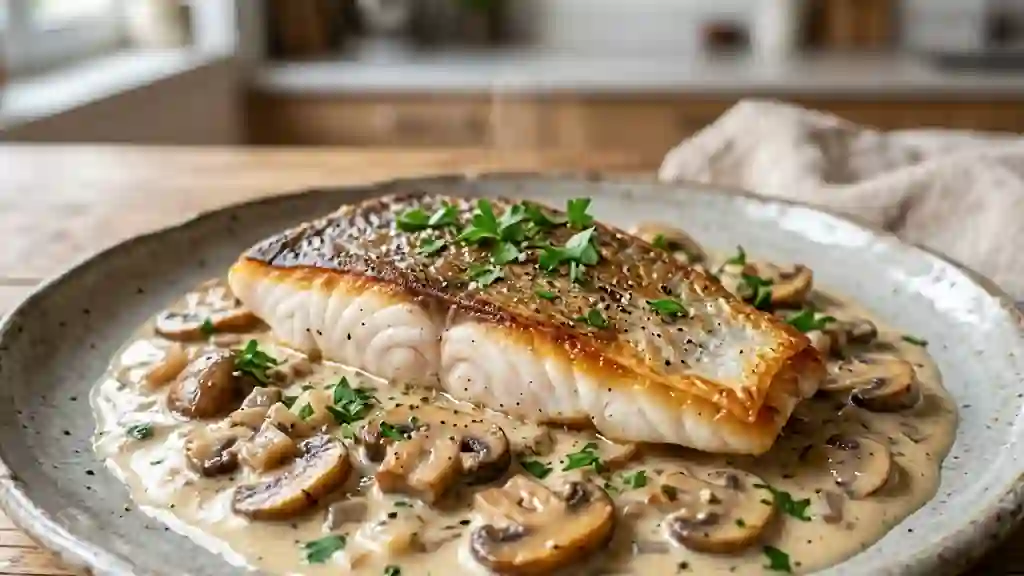 Daurade grillée et sa crème forestière - Photo de présentation
