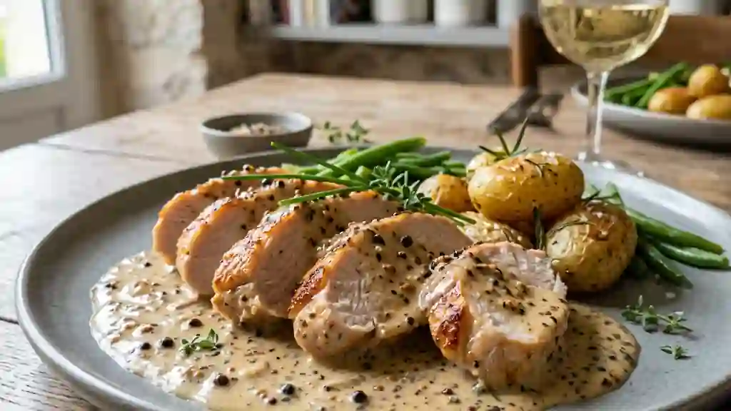 Dinde fondante à la crème de moutarde et poivre - Photo de présentation