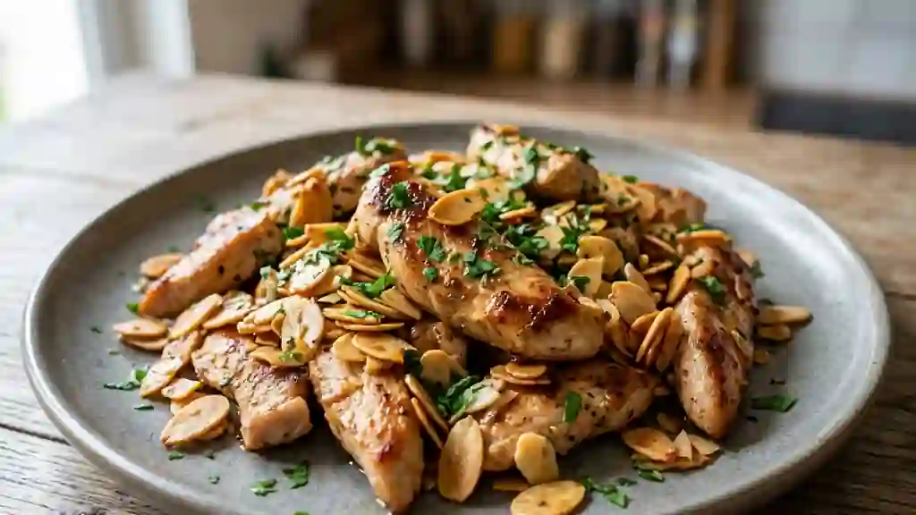 Émincé de dinde tendre et amandes dorées - Photo de présentation