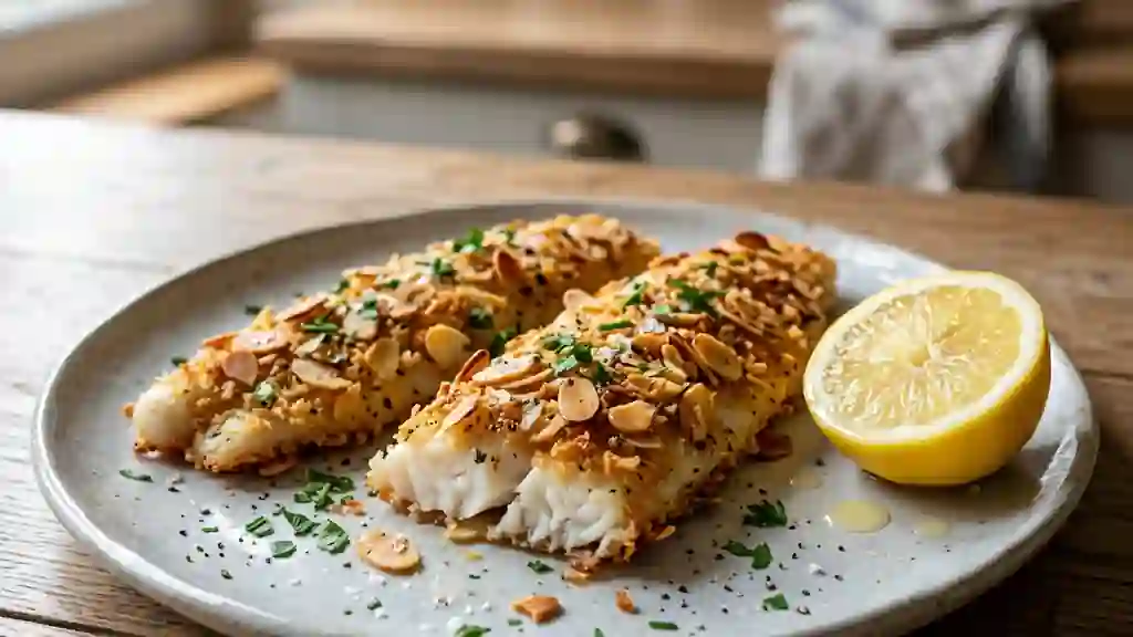 Julienne en croûte d'amandes dorées - Photo de présentation