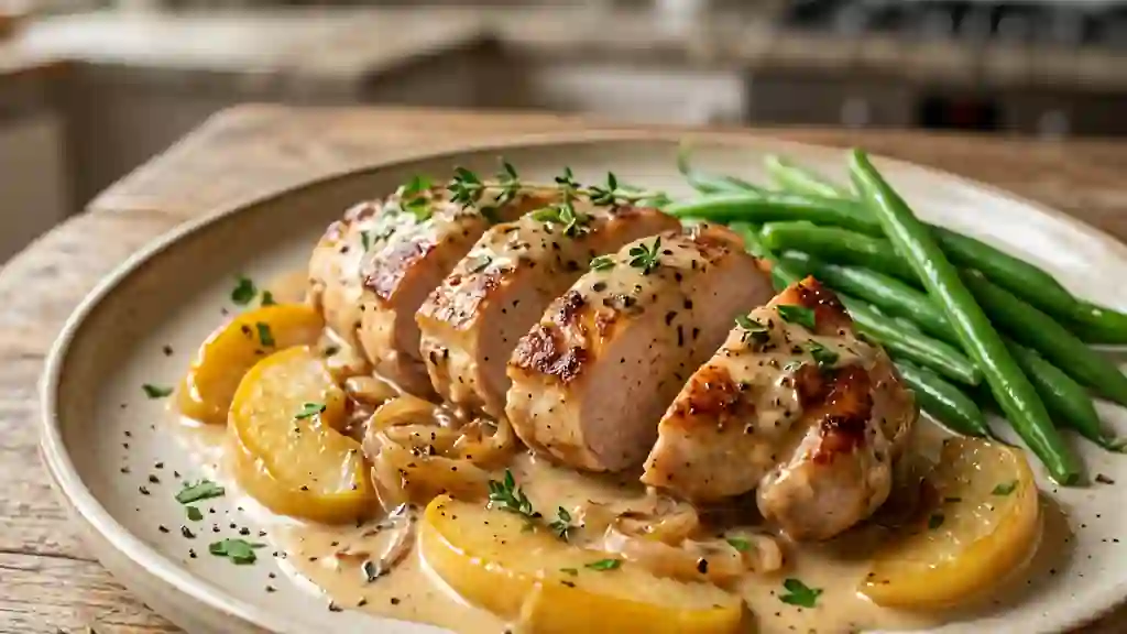 Filets de lapin au cidre et pommes acidulées - Photo de présentation