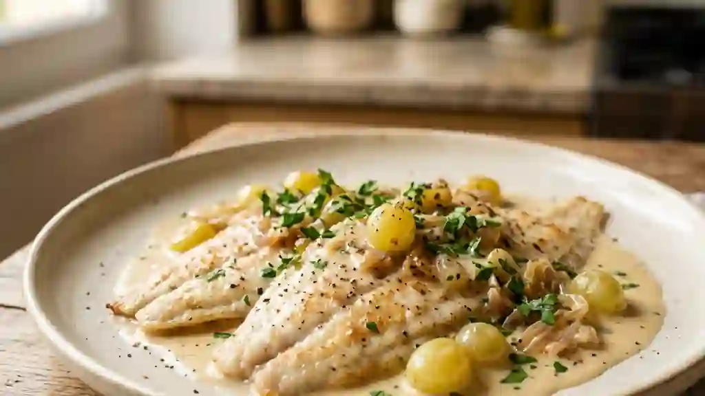Filets de limande nacrés aux raisins frais - Photo de présentation