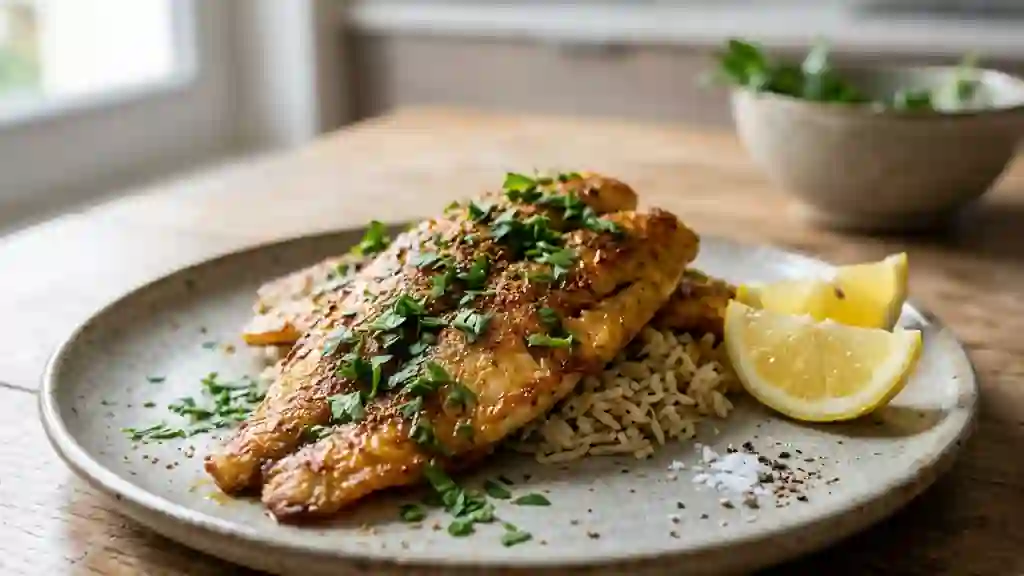 Filets de perche fondants aux épices douces - Photo de présentation