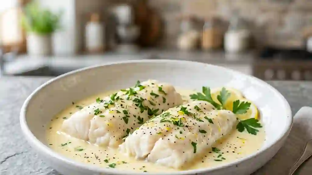Filet de poisson fondant, crème au citron acidulée - Photo de présentation