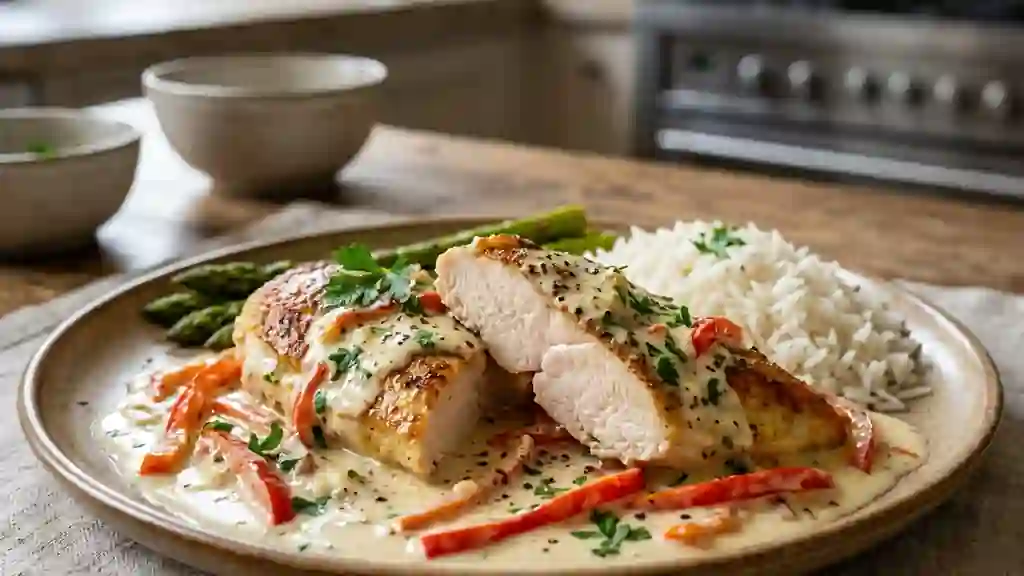 Poulet fondant sauce ail et fines herbes - Photo de présentation