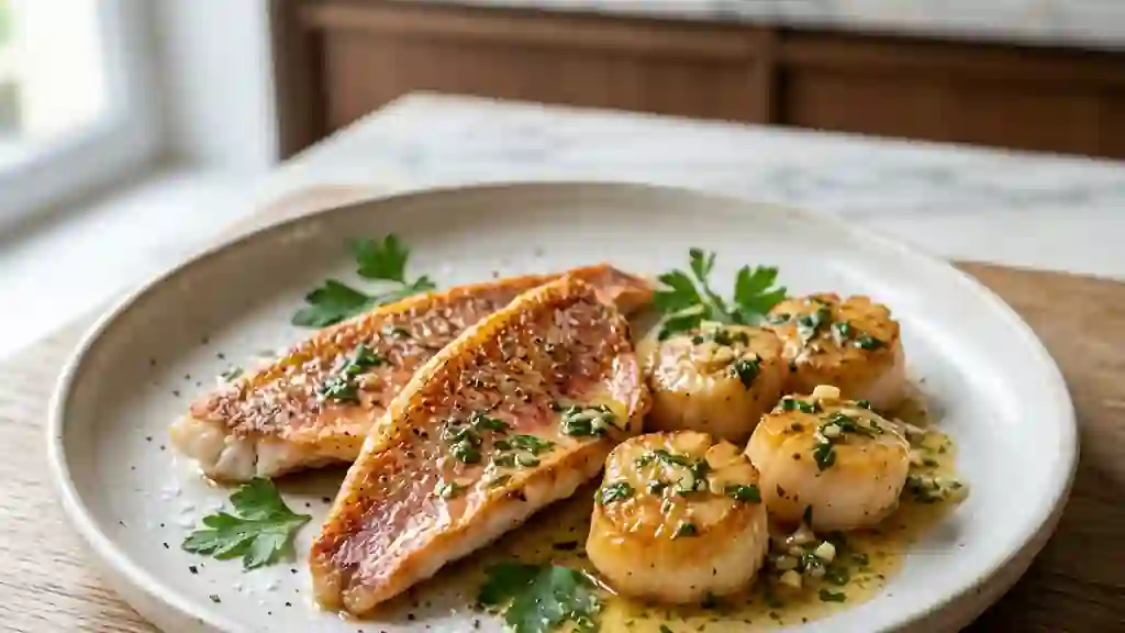 Duo de Rougets et Saint-Jacques au beurre noisette - Photo de présentation