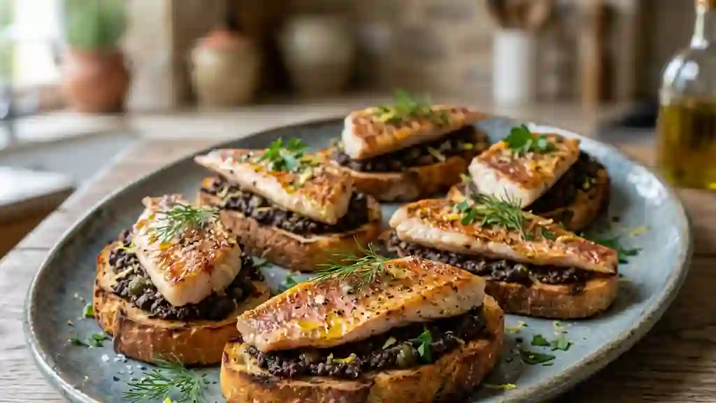Crostini de rouget fondant et tapenade noire - Photo de présentation