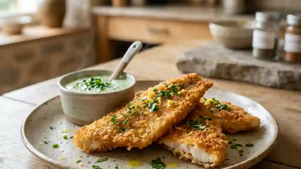 Rougets panés croustillants et sauce verte - Photo de présentation