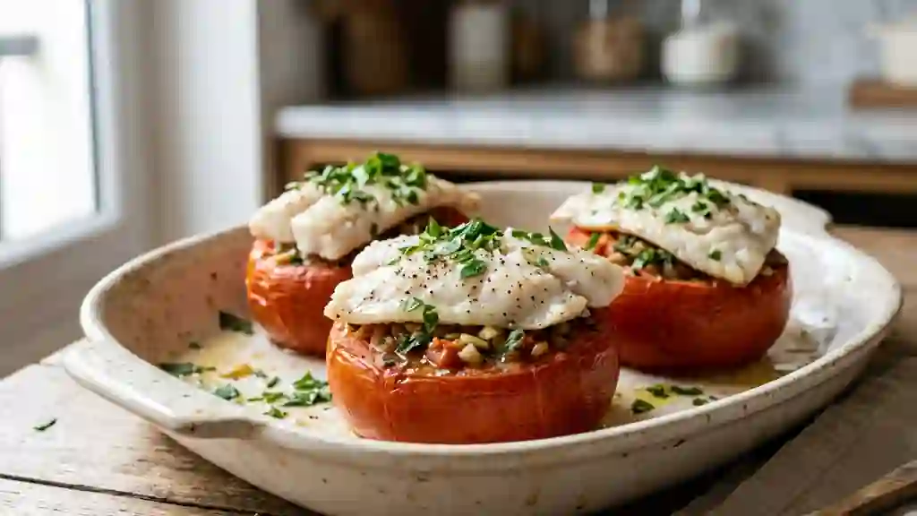 Sole nacrée en écrin de tomate à l'ail - Photo de présentation