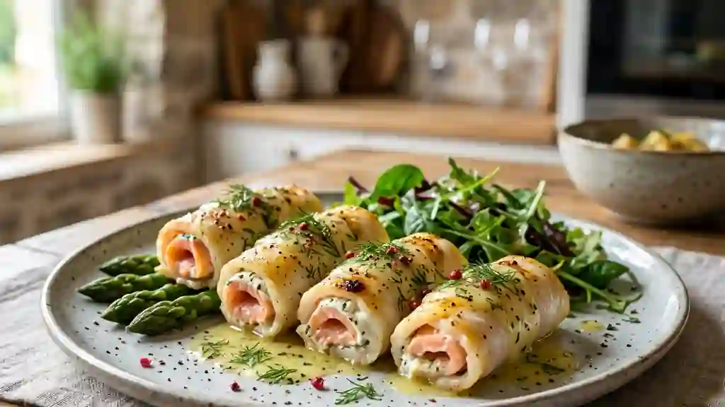 Roulés de sole au saumon, cœur fondant aneth - Photo de présentation