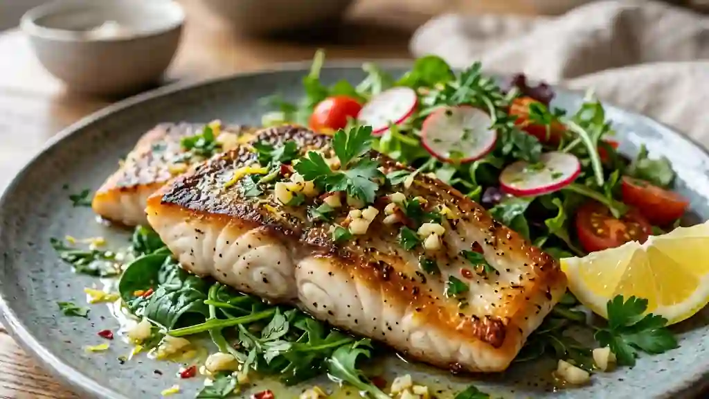 Filets de tacaud acidulés à l'ail et persil - Photo de présentation