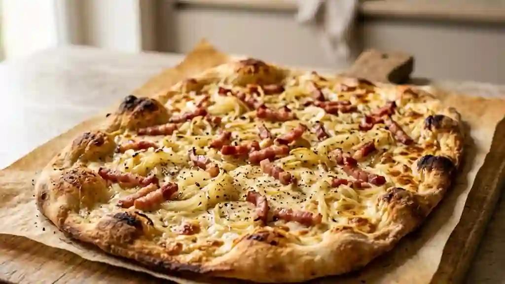 Tarte flambée craquante et crémeuse - Photo de présentation