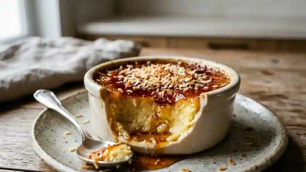 Flan coco fondant et son caramel ambré - Photo de présentation