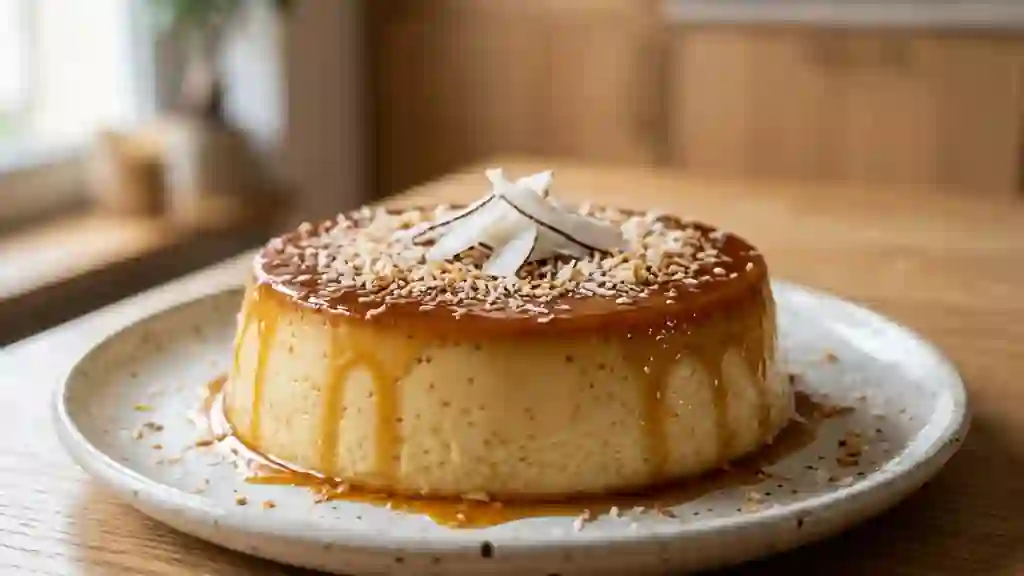 Flan coco fondant et sa crème onctueuse - Photo de présentation
