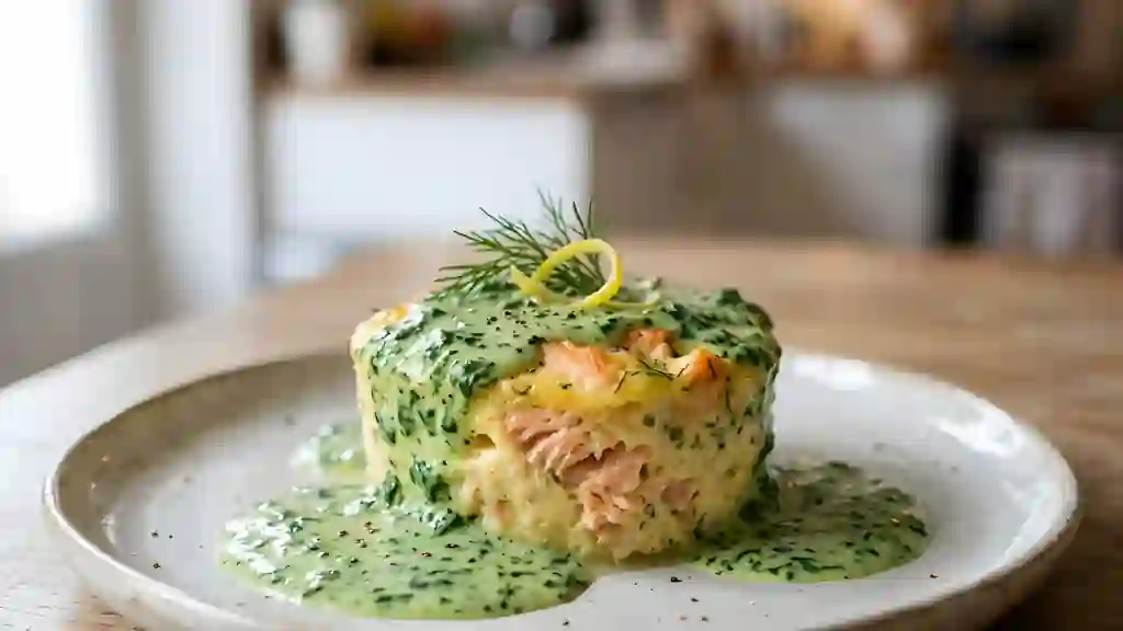Flan au saumon fondant et sauce épinards - Photo de présentation
