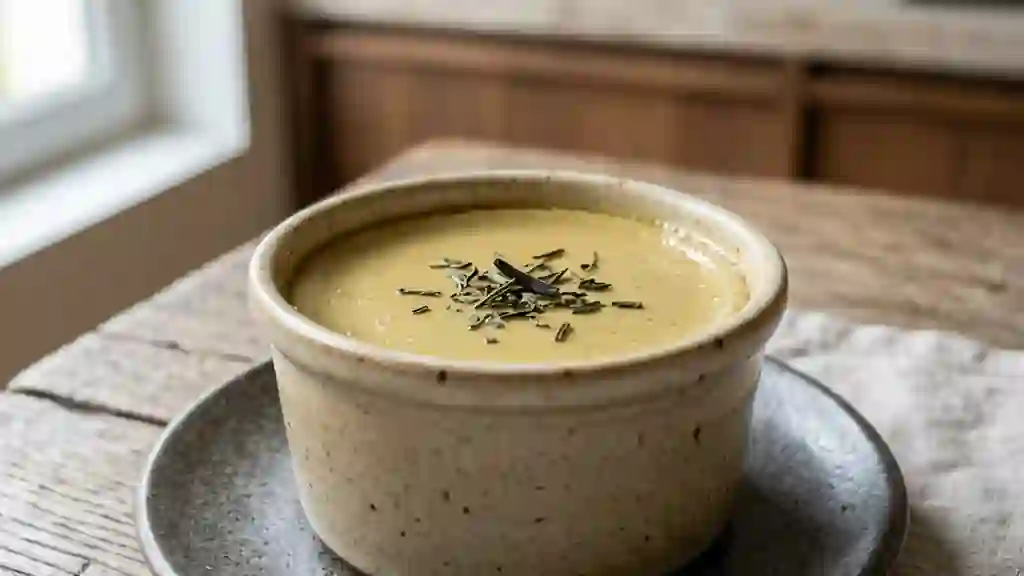 Flan soyeux infusé au thé vert - Photo de présentation