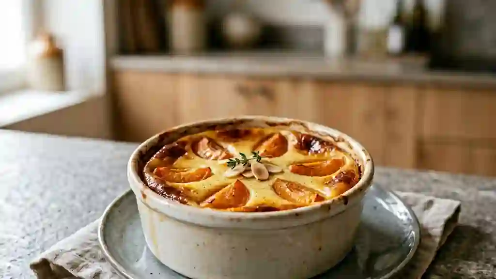 Flan fondant aux abricots rôtis et vanille - Photo de présentation
