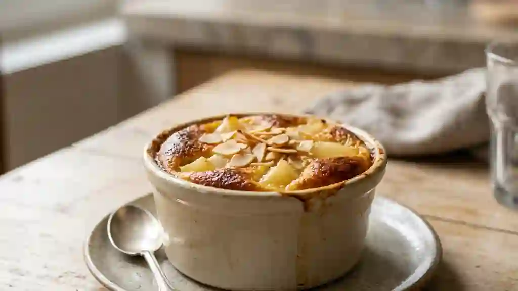 Flan fondant aux poires et amandes - Photo de présentation