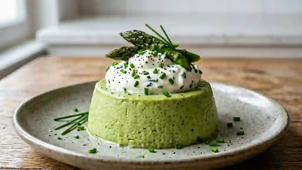 Flan d'asperges onctueux et crème ciboulette - Photo de présentation