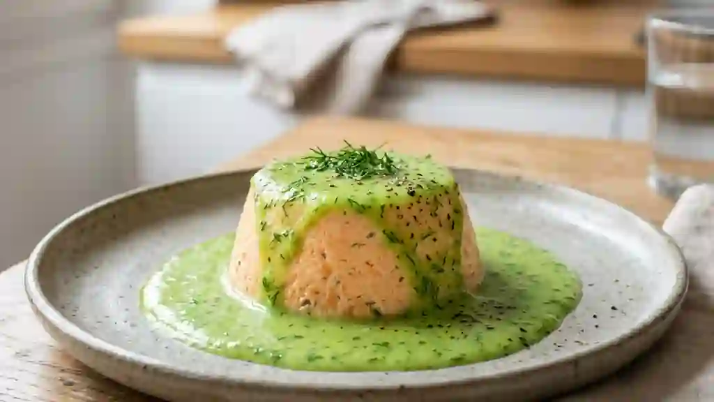 Flan de saumon fondant au coulis de concombre - Photo de présentation