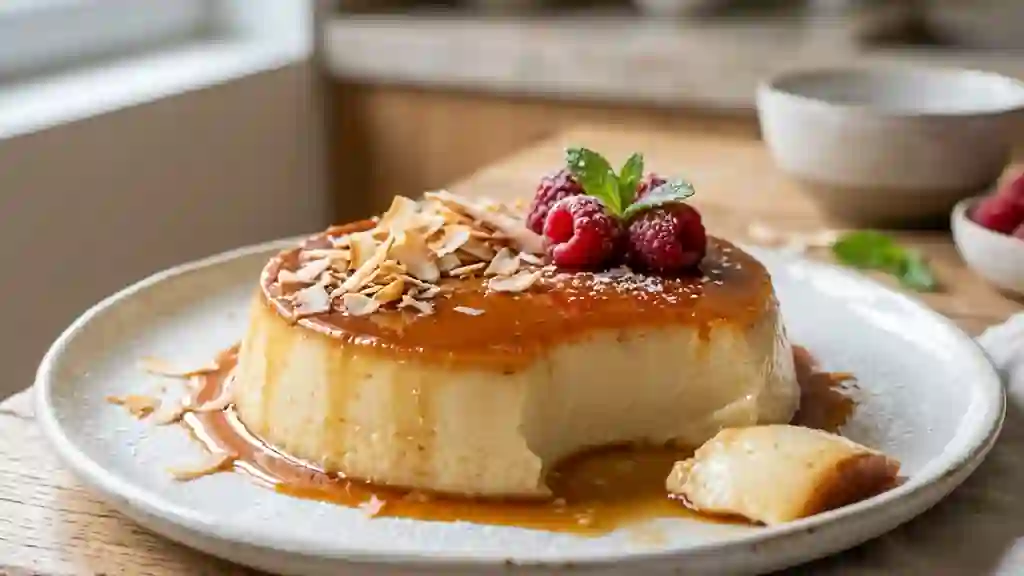 Flan fondant à la noix de coco - Photo de présentation