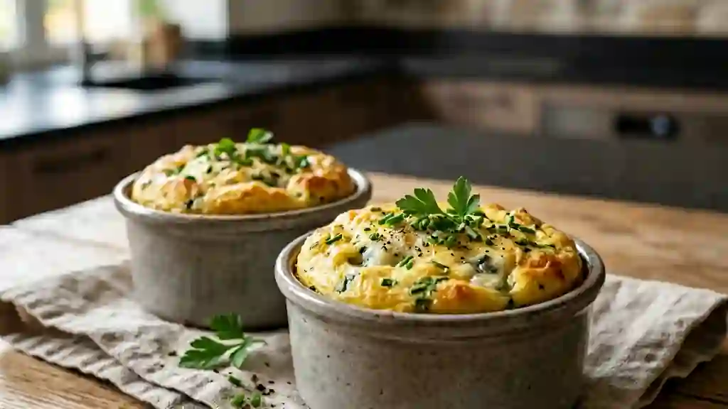 Flan fondant au Roquefort et herbes fraîches - Photo de présentation