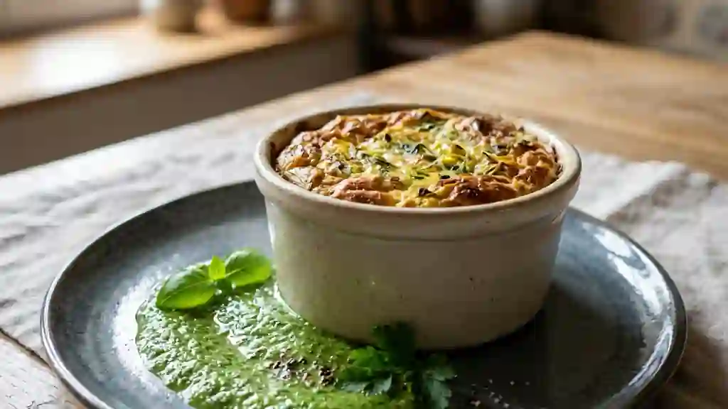 Flans de poireaux fondants et coulis d'herbes - Photo de présentation