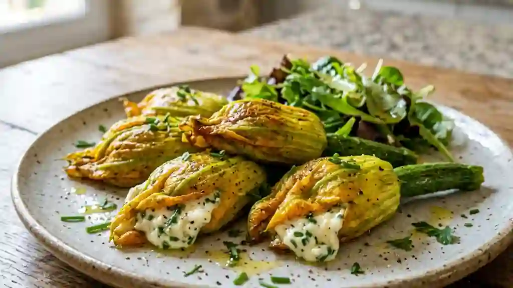 Fleurs de courgette au fromage frais fondant - Photo de présentation