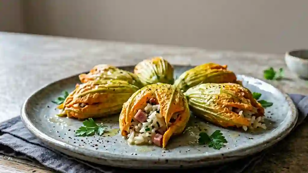 Fleurs de courgettes farcies au riz fondant - Photo de présentation
