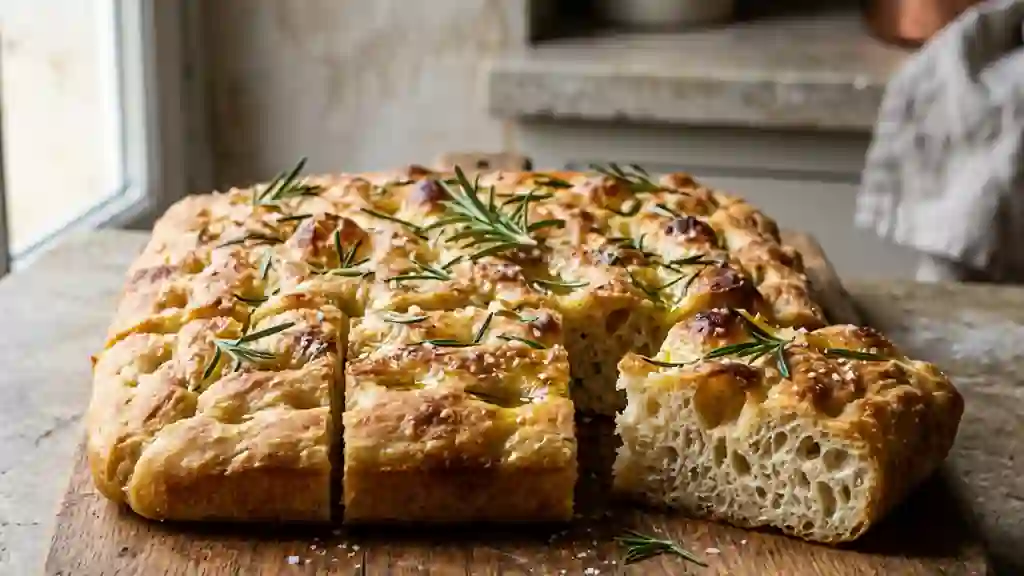 Focaccia Moelleuse à l'Huile d'Olive et Romarin - Photo de présentation