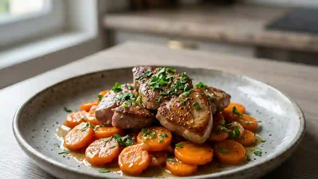 Foie de lapin aux carottes confites au beurre - Photo de présentation