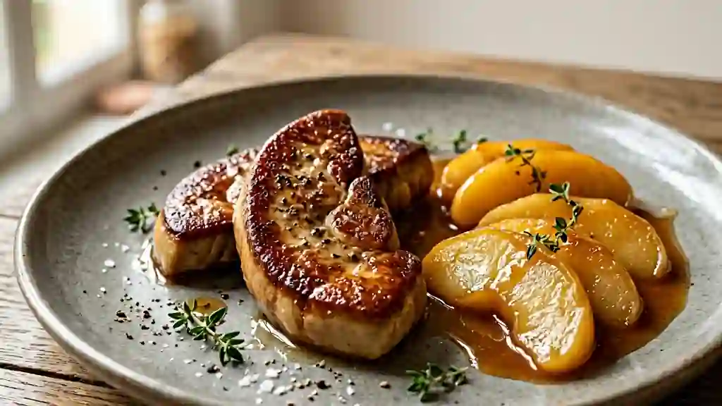 Foie gras poêlé et pommes fondantes - Photo de présentation