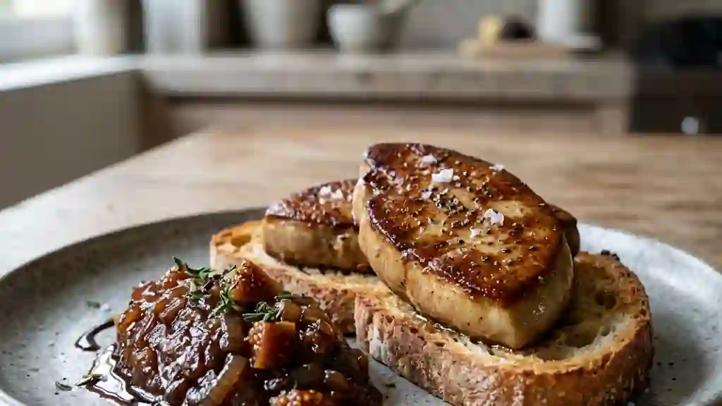 Foie gras poêlé et confiture figue-oignon - Photo de présentation