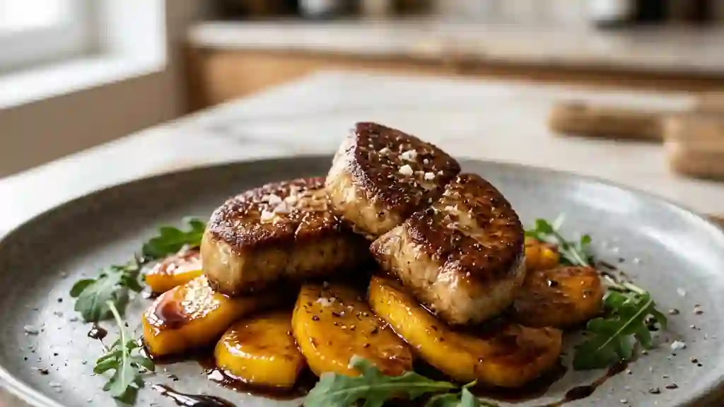 Foie gras poêlé et mangue caramélisée - Photo de présentation