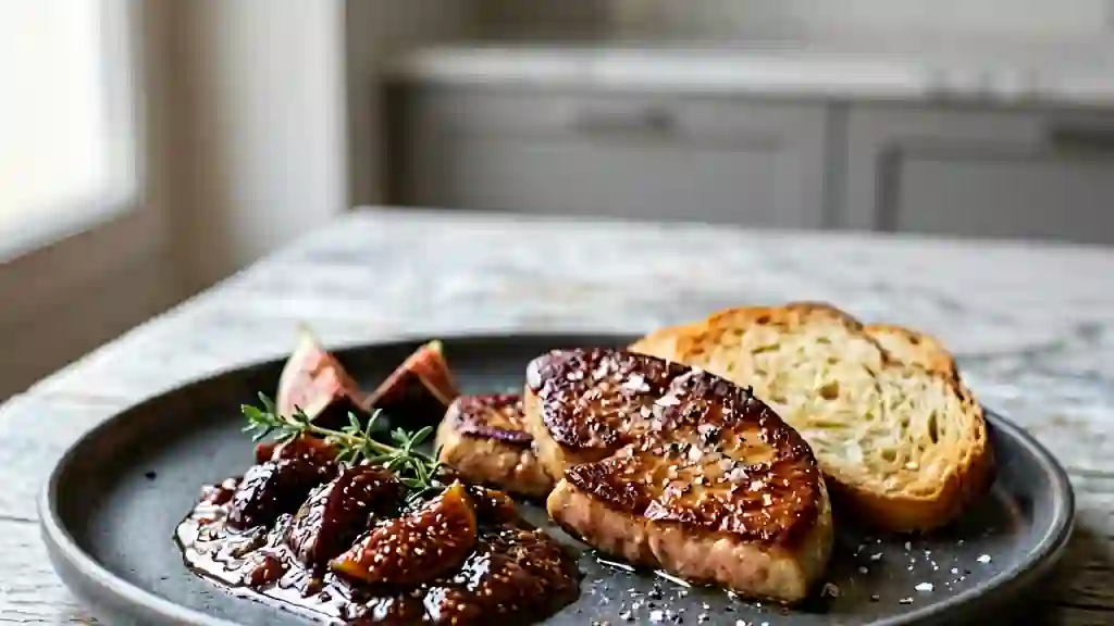 Foie gras poêlé et sa confiture de figues - Photo de présentation