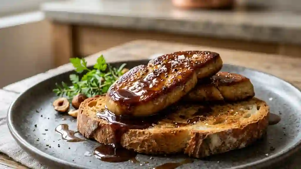 Foie gras poêlé et son jus sirupeux au Pineau - Photo de présentation