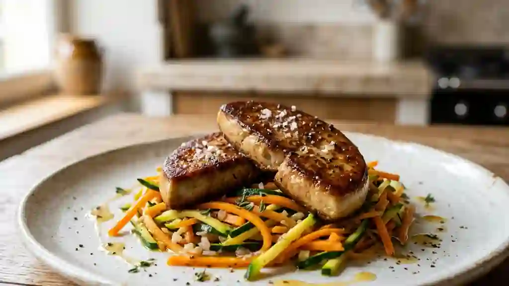 Foie gras poêlé et sa julienne croquante - Photo de présentation