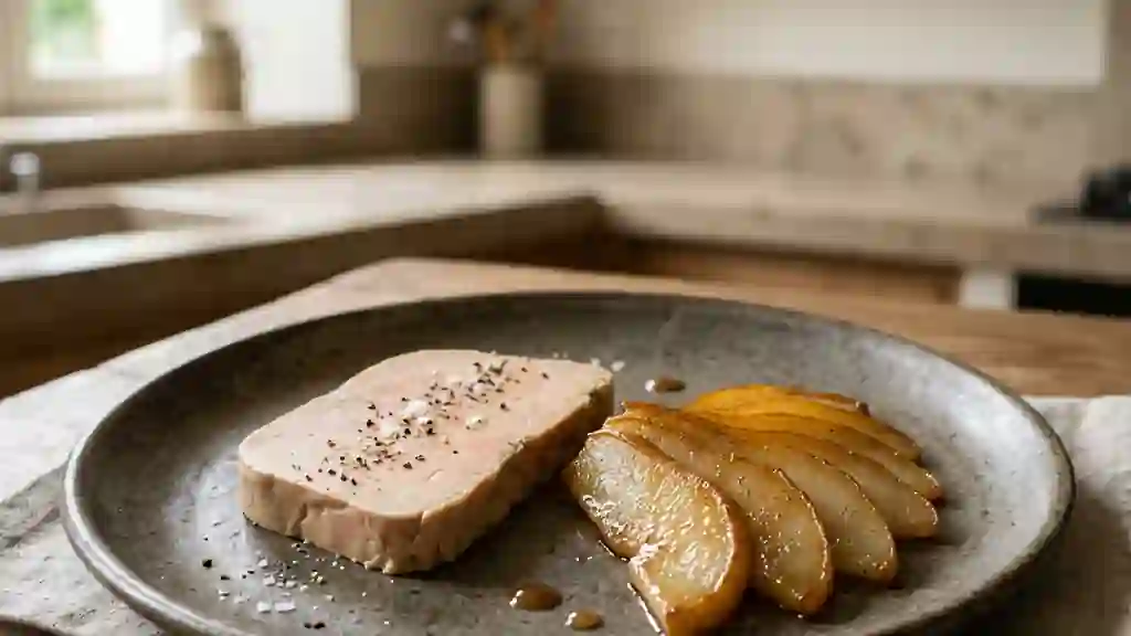 Foie gras fondant et poires vanillées - Photo de présentation