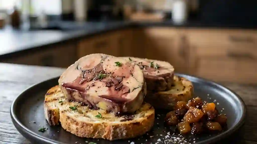 Foie gras fondant au vin rouge corsé - Photo de présentation