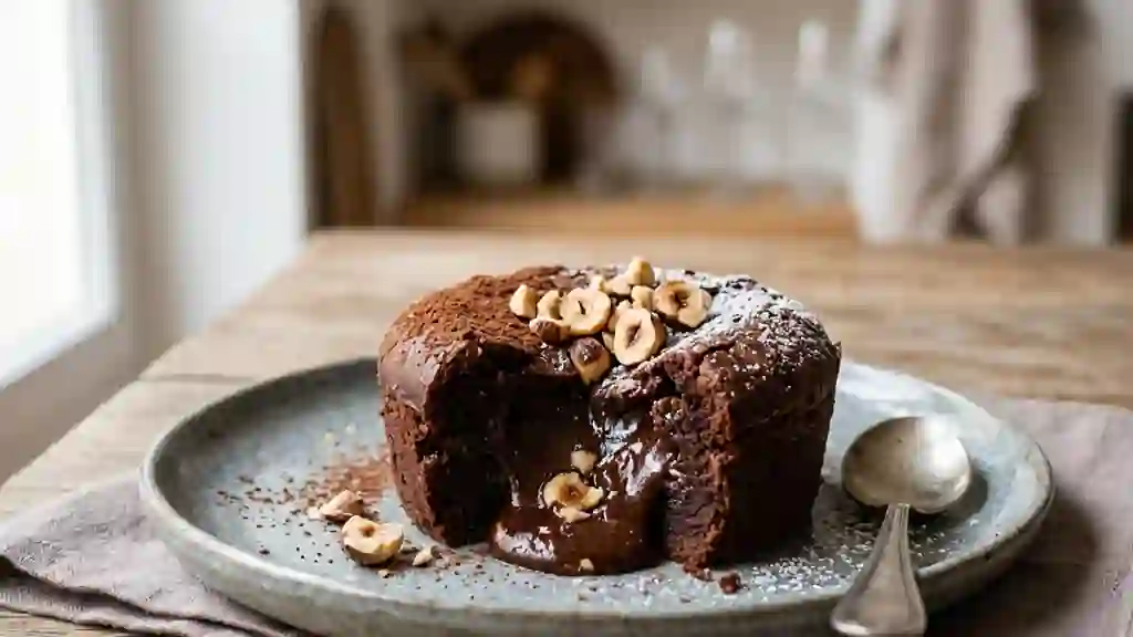 Fondant intense cacao et noisettes croquantes - Photo de présentation
